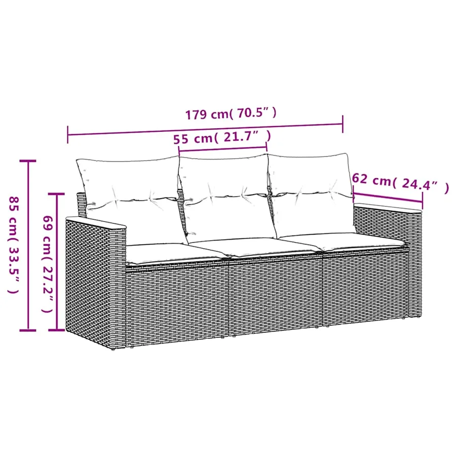 Salon de jardin 3 pcs avec coussins noir résine tressée - 3