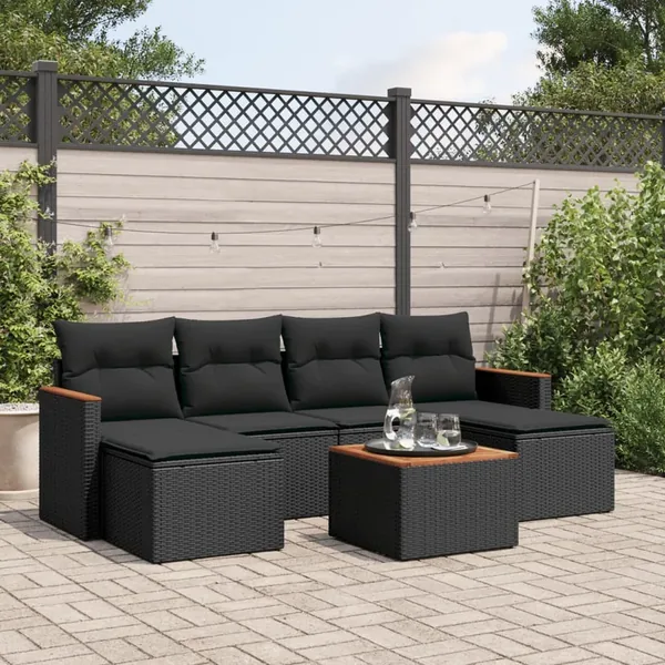 Salon de jardin 7 pcs avec coussins noir résine tressée 55 x 62 x 69 cm - 55,0 kg