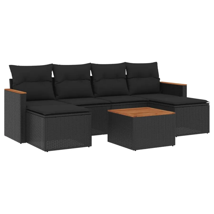 Salon de jardin 7 pcs avec coussins noir résine tressée 55 x 62 x 69 cm - 55,0 kg - 2