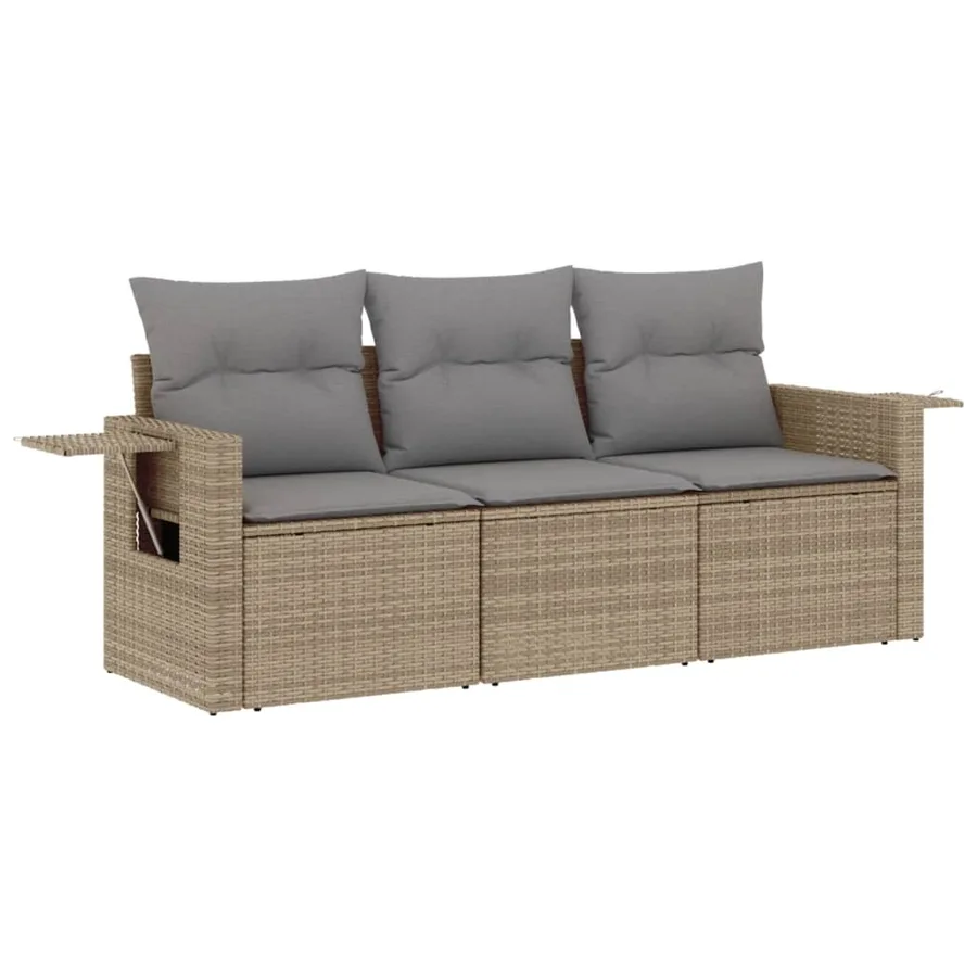 Salon de jardin avec coussins 3 pcs beige résine tressée - 2