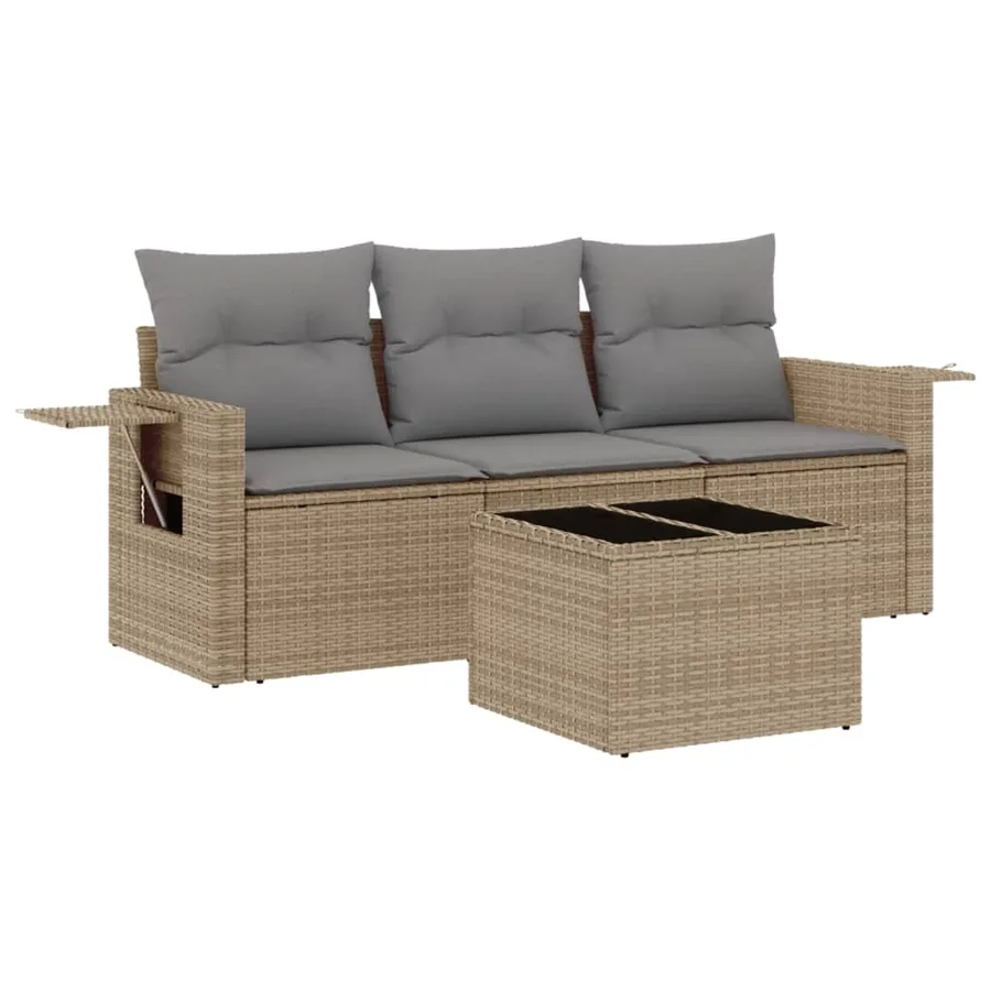 Salon de jardin avec coussins 4 pcs beige résine tressée - 2