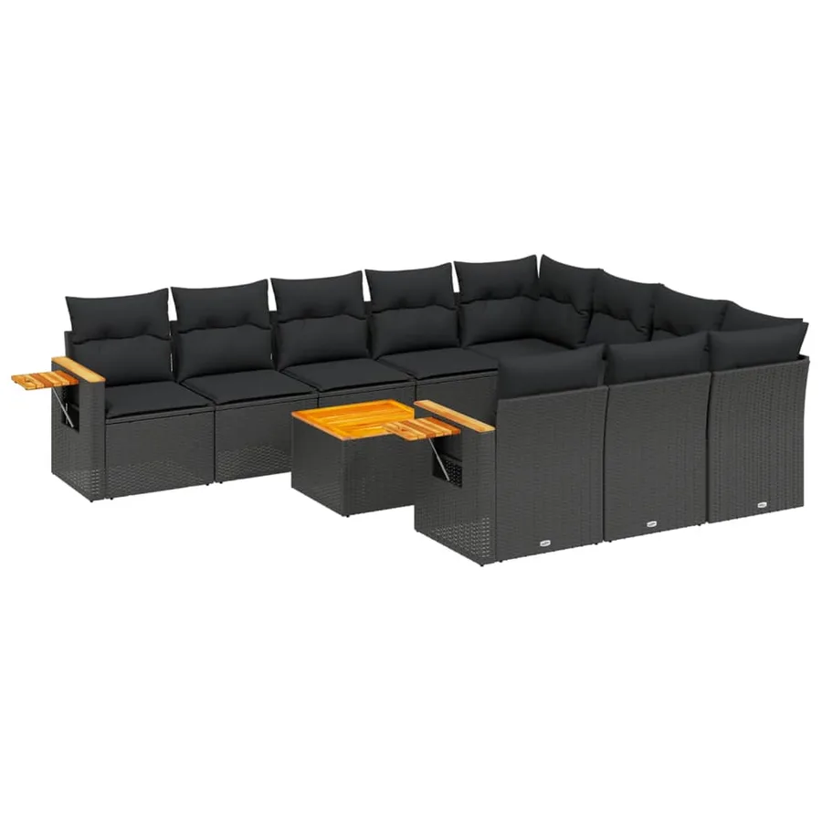 Salon de jardin 11 pcs avec coussins noir résine tressée - 2