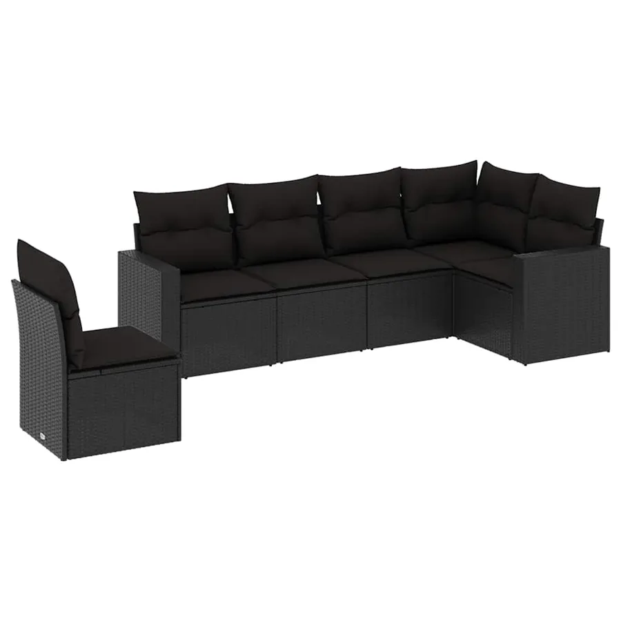 Salon de jardin 6 pcs avec coussins noir résine tressée - 2