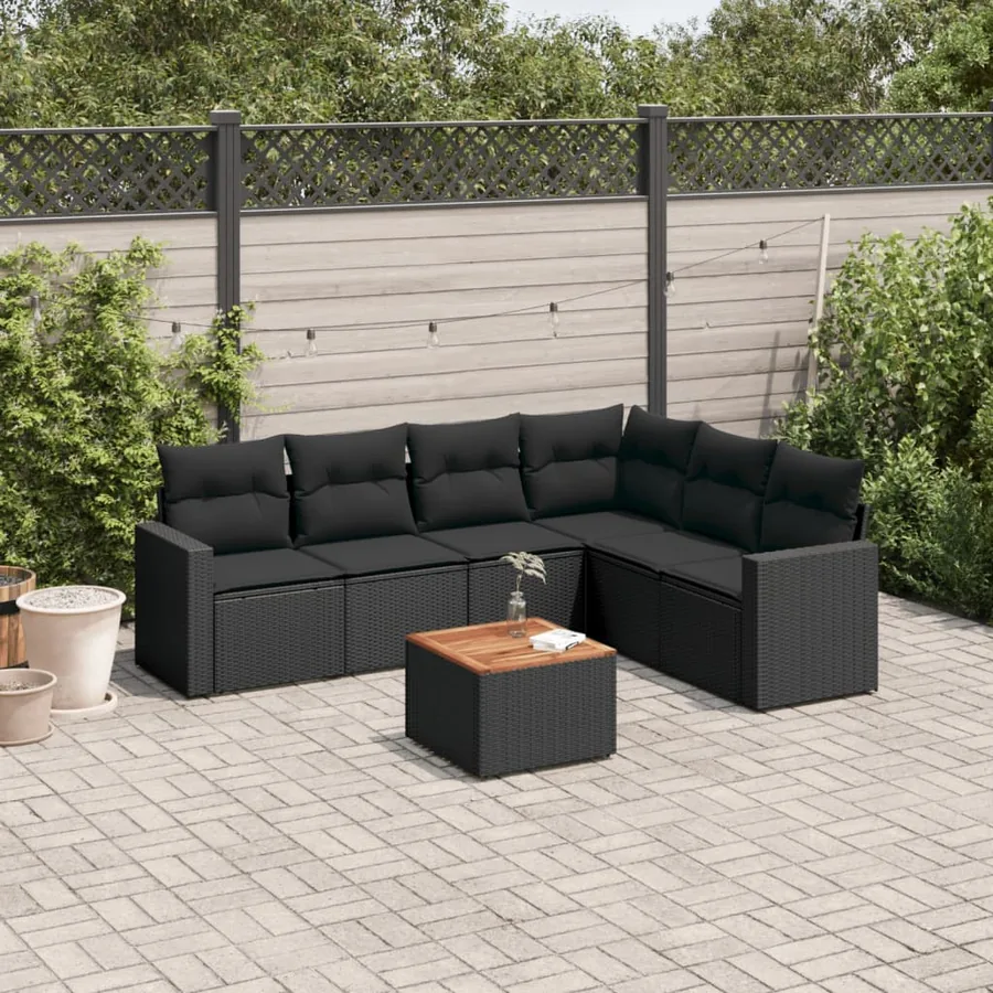 Salon de jardin 7 pcs avec coussins noir résine tressée 65,5 x 62 x 69 cm - 54,5 kg