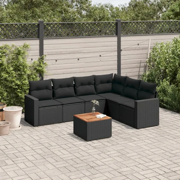 Salon de jardin 7 pcs avec coussins noir résine tressée 65,5 x 62 x 69 cm - 54,5 kg