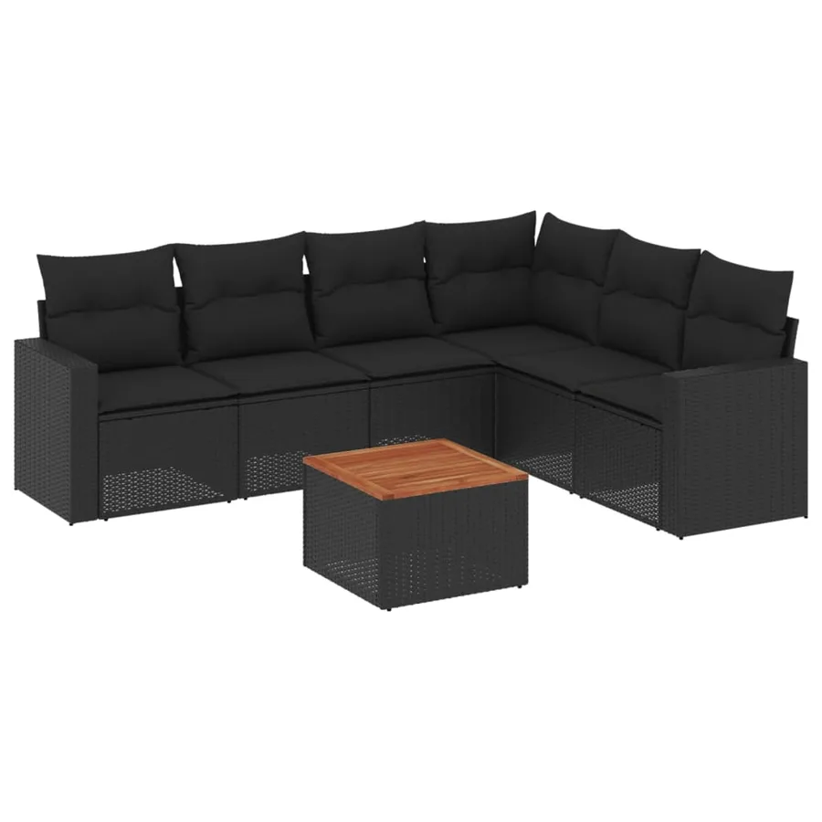 Salon de jardin 7 pcs avec coussins noir résine tressée 65,5 x 62 x 69 cm - 54,5 kg - 2