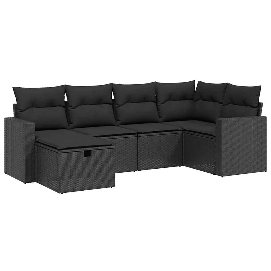 Salon de jardin 6 pcs avec coussins noir résine tressée - 2