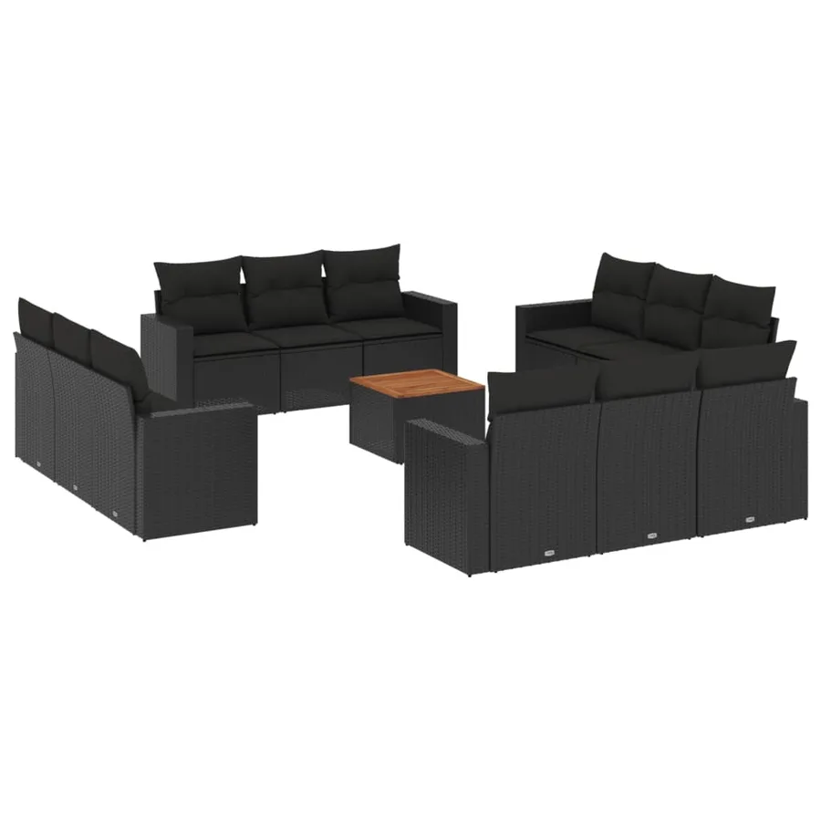 Salon de jardin avec coussins 13 pcs noir résine tressée - 2