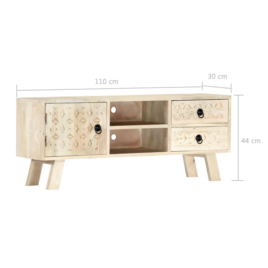 Meuble TV 110x30x44 cm Bois massif de manguier - 9