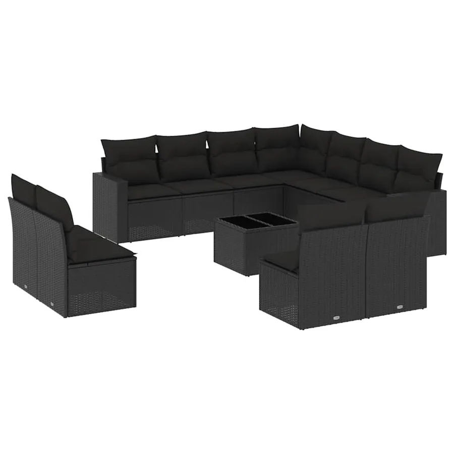 Salon de jardin 12 pcs avec coussins noir résine tressée - 2