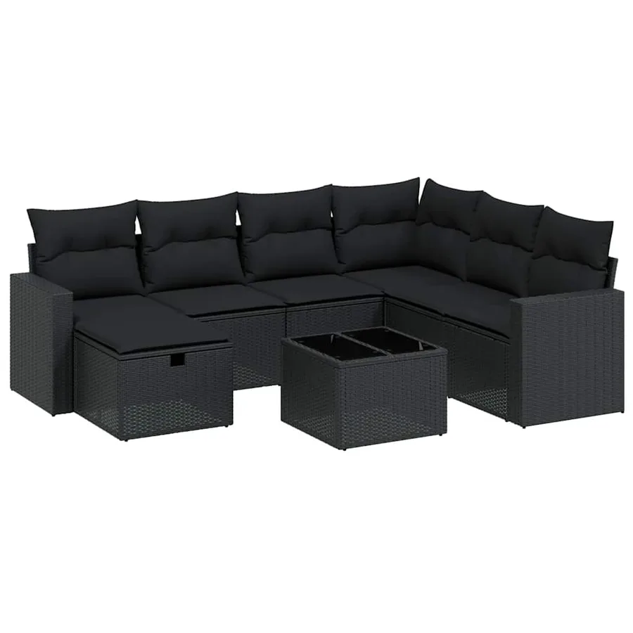 Salon de jardin 8 pcs avec coussins noir résine tressée - 2