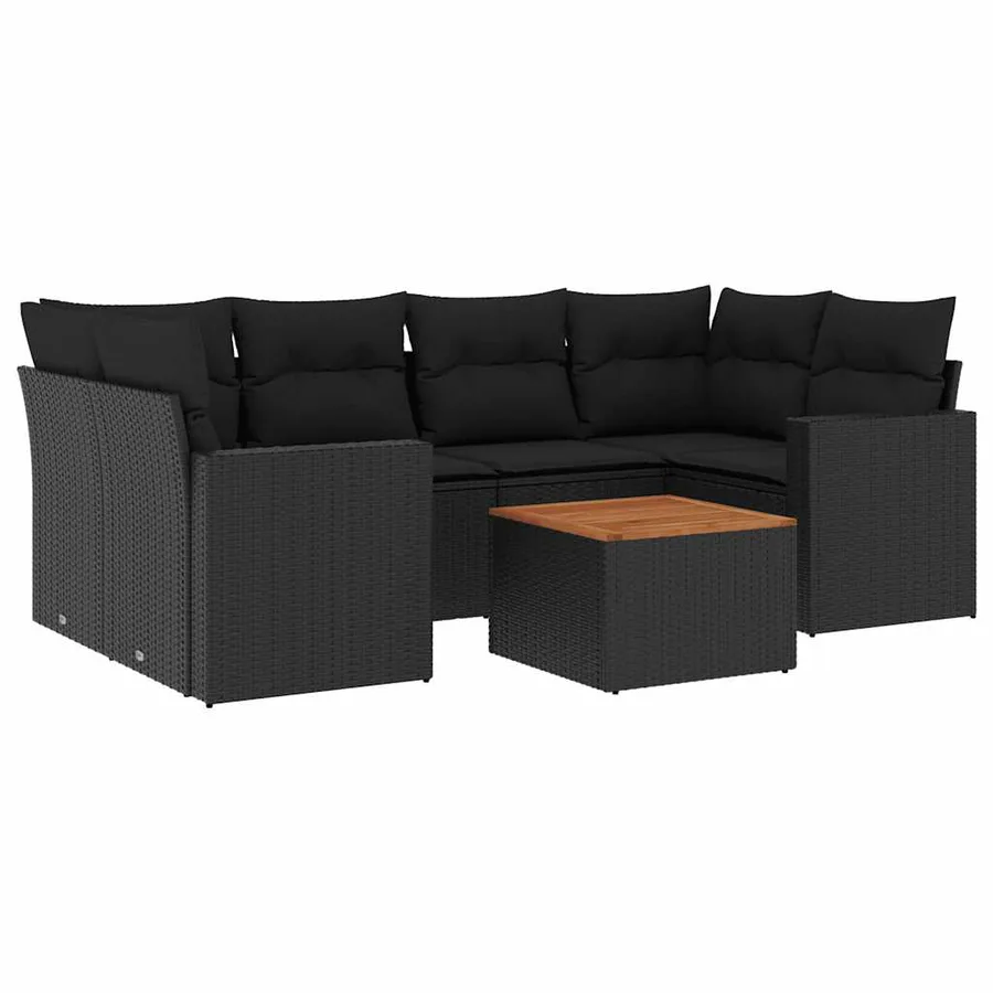 Salon de jardin 7 pcs avec coussins noir résine tressée 65,5 x 62 x 69 cm - 58,3 kg - 2