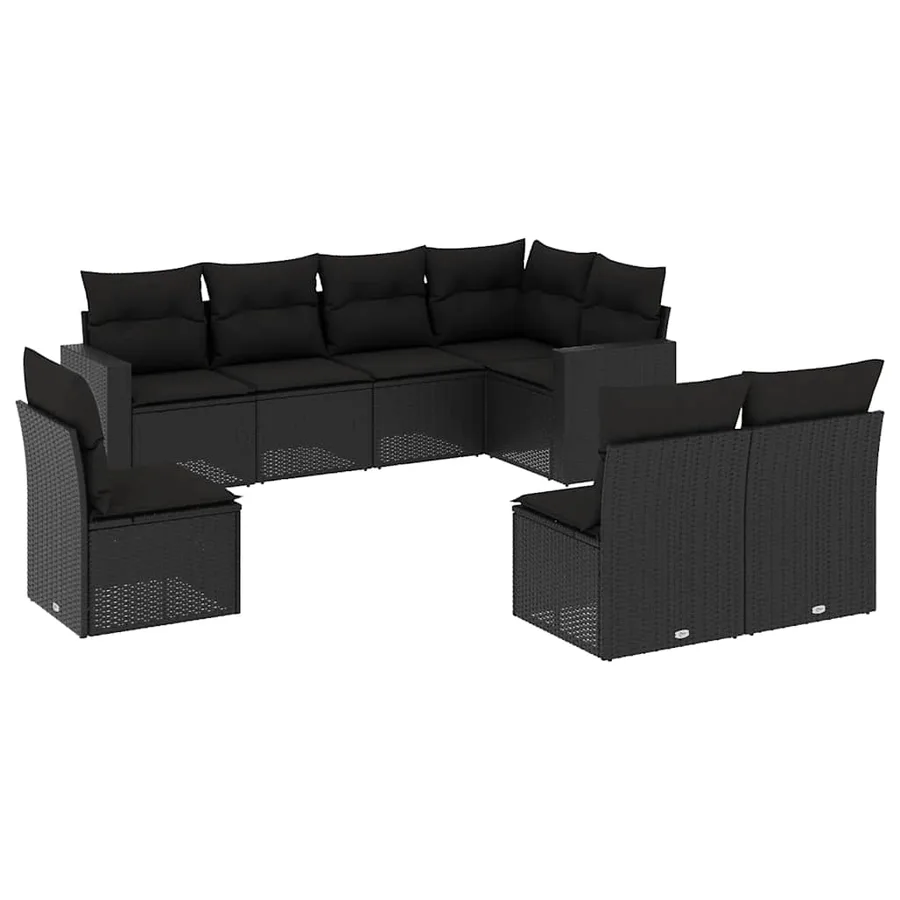 Salon de jardin 8 pcs avec coussins noir résine tressée - 2