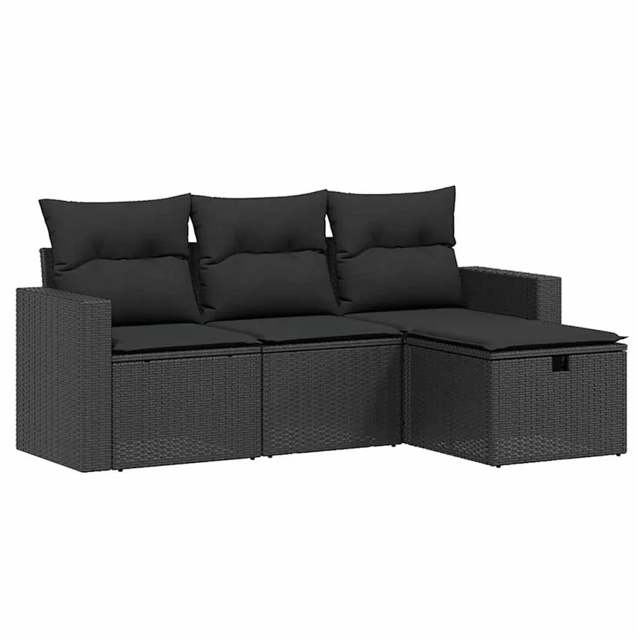 Salon de jardin 4 pcs avec coussins noir résine tressée - 2