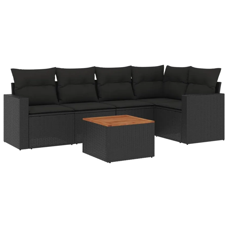 Salon de jardin 6 pcs avec coussins noir résine tressée - 2