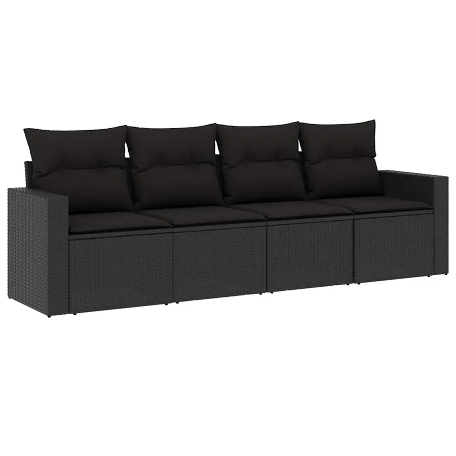 Salon de jardin 4 pcs avec coussins noir résine tressée - 2
