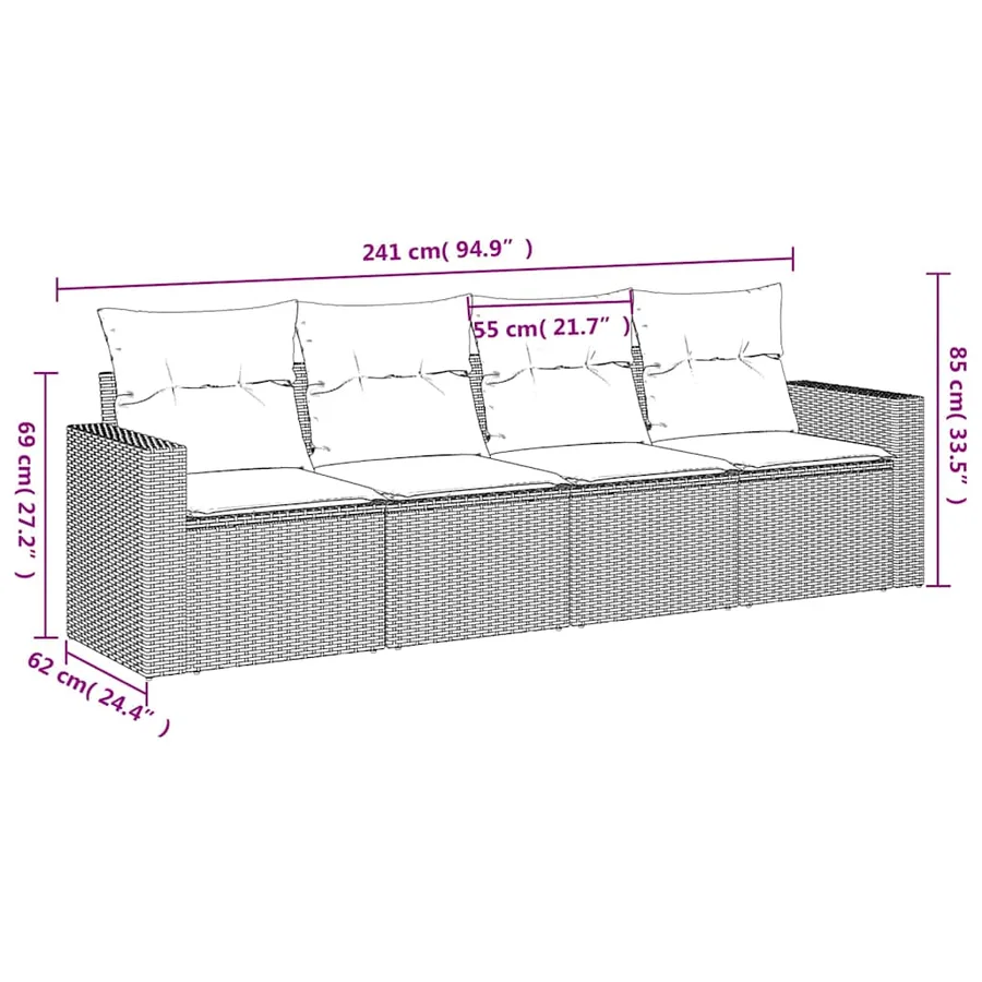 Salon de jardin 4 pcs avec coussins noir résine tressée - 3