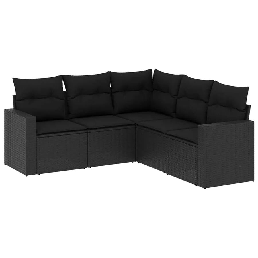 Salon de jardin 5 pcs avec coussins noir résine tressée - 2