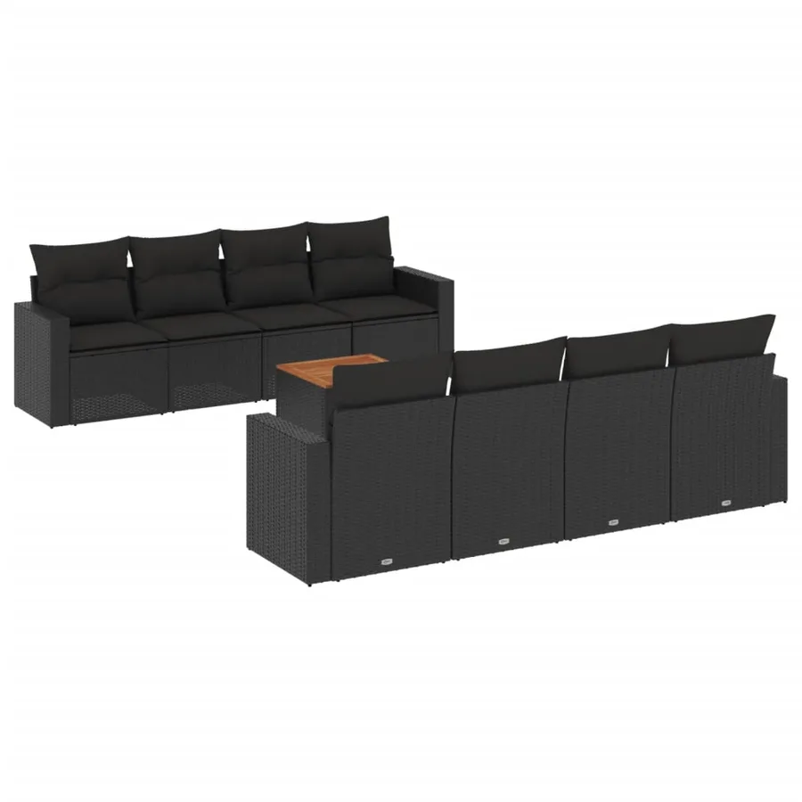 Salon de jardin 9 pcs avec coussins noir résine tressée - 2