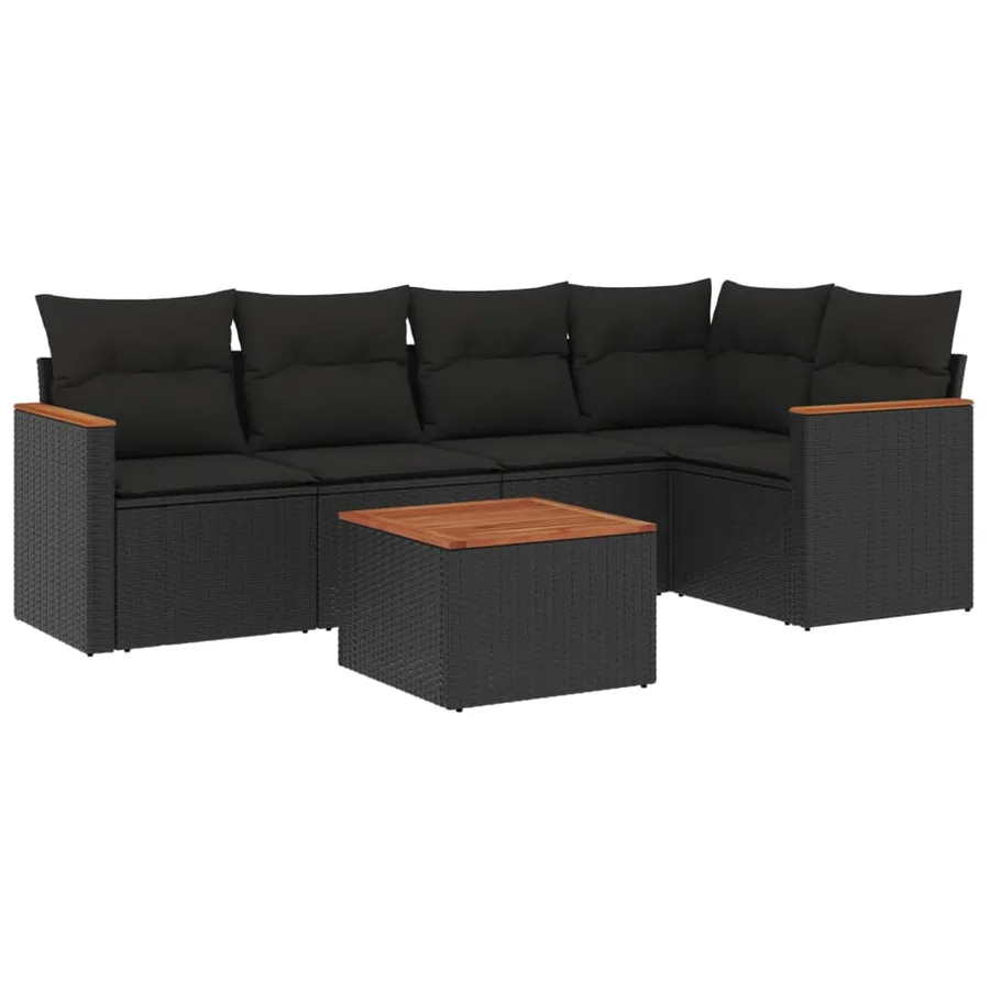 Salon de jardin 6 pcs avec coussins noir résine tressée - 2