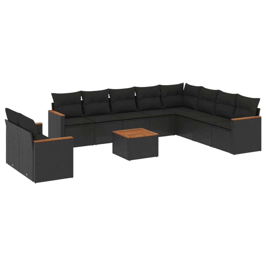 Salon de jardin 11 pcs avec coussins noir résine tressée - 2