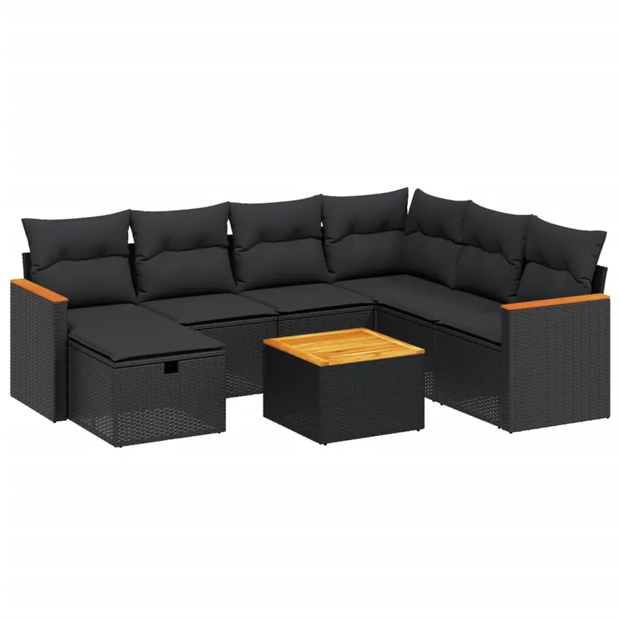 Salon de jardin 8 pcs avec coussins noir résine tressée - 2