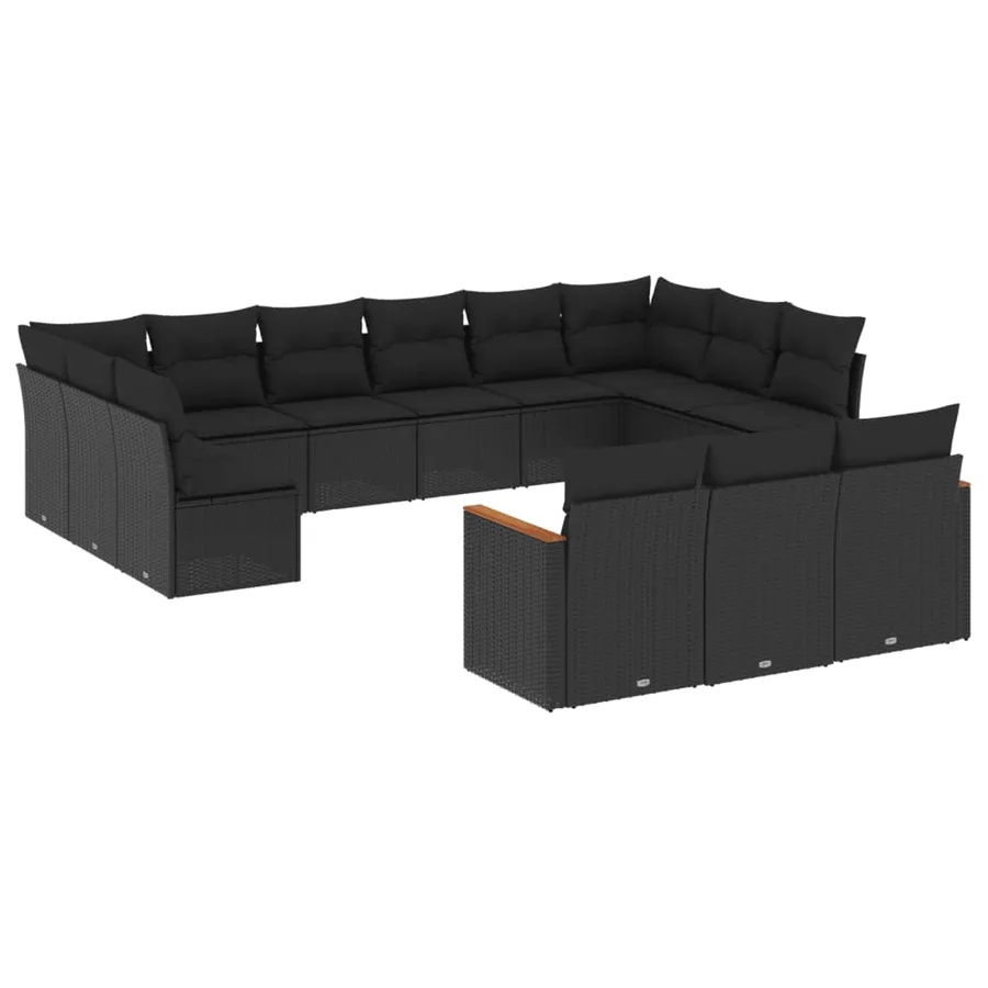 Salon de jardin avec coussins 13 pcs noir résine tressée - 2