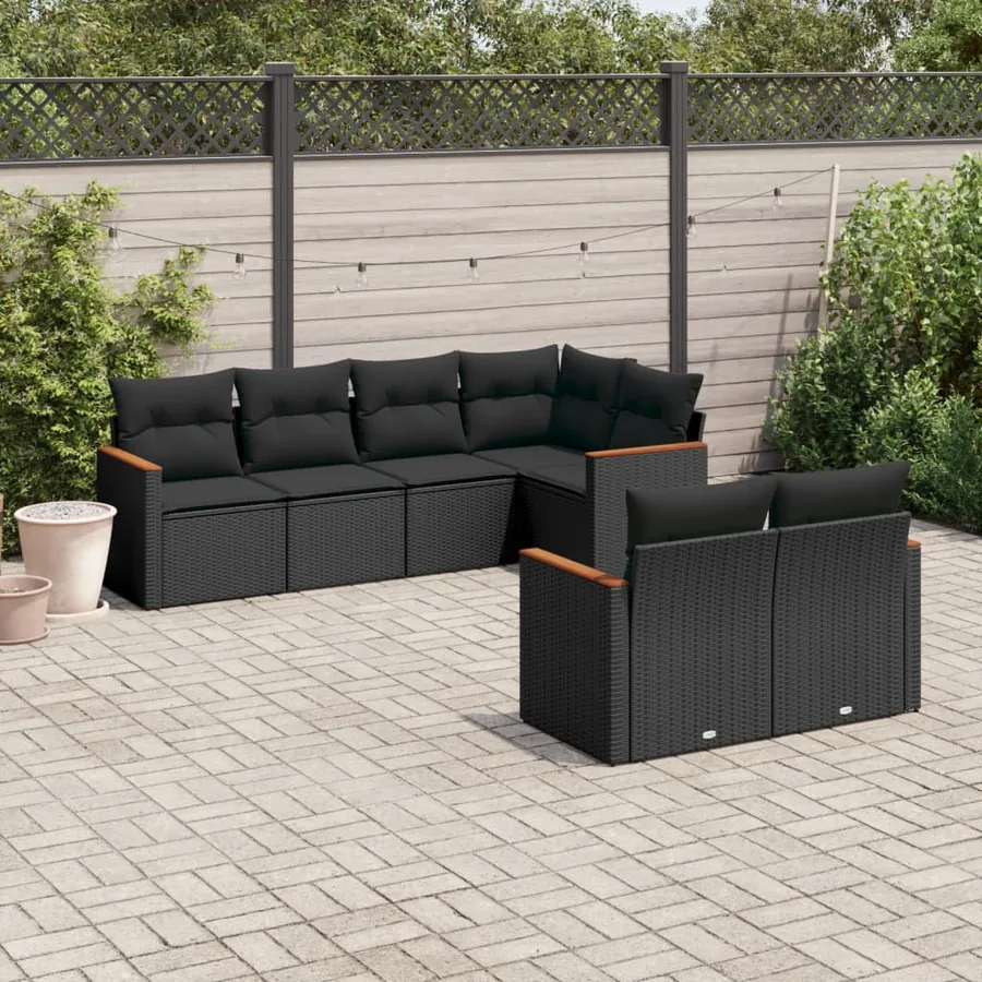 Salon de jardin 7 pcs avec coussins noir résine tressée 62 x 62 x 69 cm - 61,4 kg