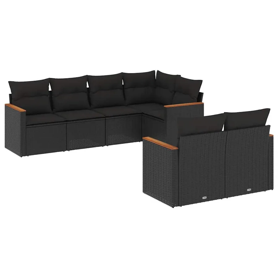 Salon de jardin 7 pcs avec coussins noir résine tressée 62 x 62 x 69 cm - 61,4 kg - 2