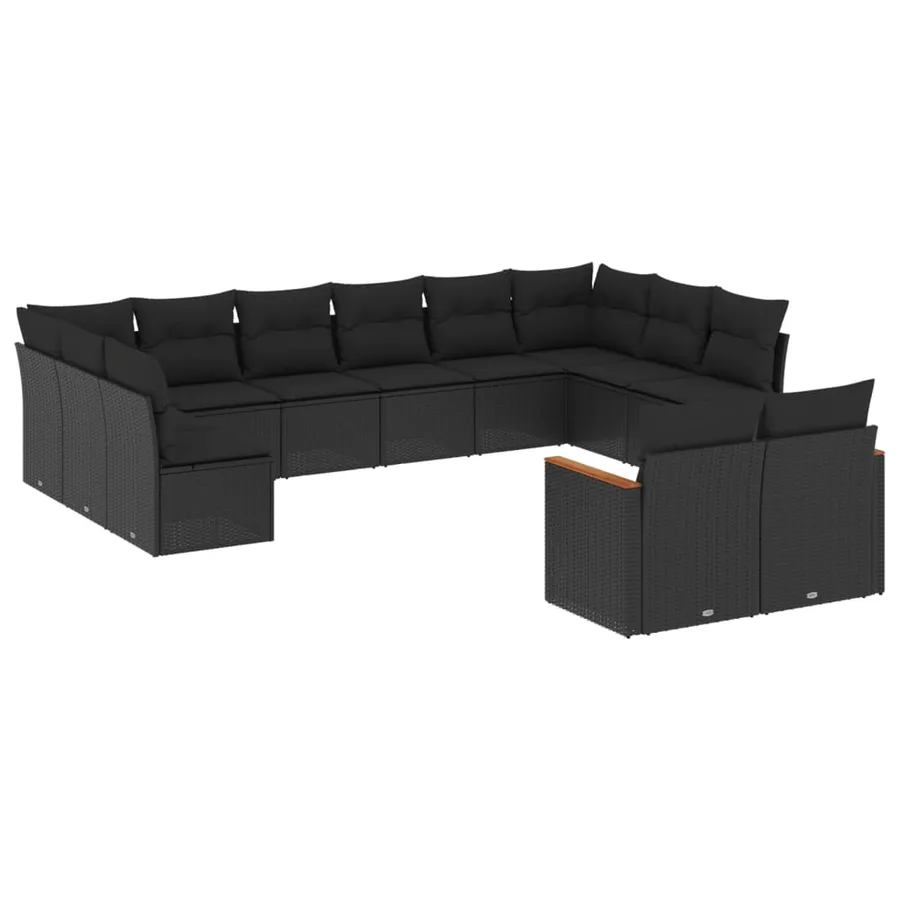 Salon de jardin 12 pcs avec coussins noir résine tressée - 2