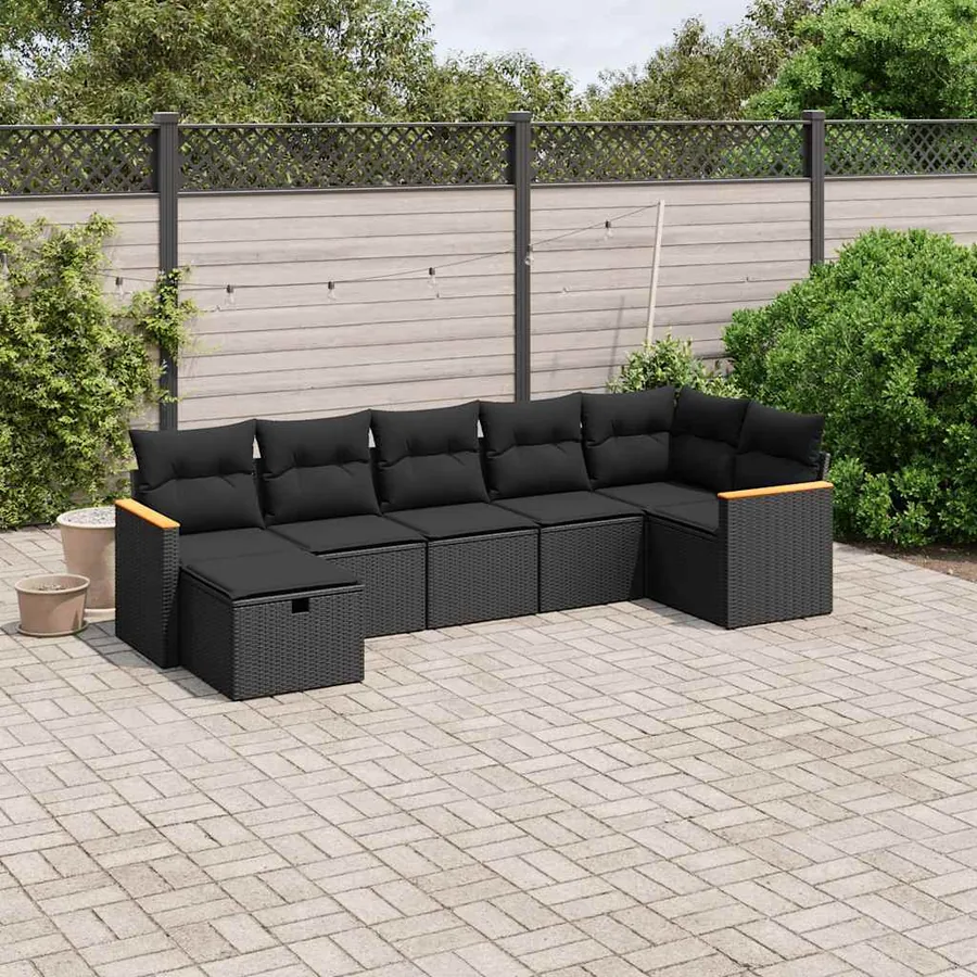 Salon de jardin 7 pcs avec coussins noir résine tressée 62 x 62 x 69 cm - 54,7 kg