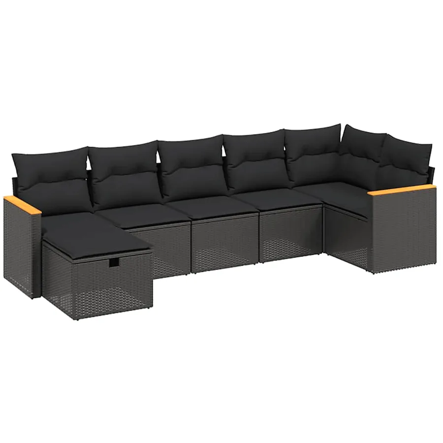 Salon de jardin 7 pcs avec coussins noir résine tressée 62 x 62 x 69 cm - 54,7 kg - 2