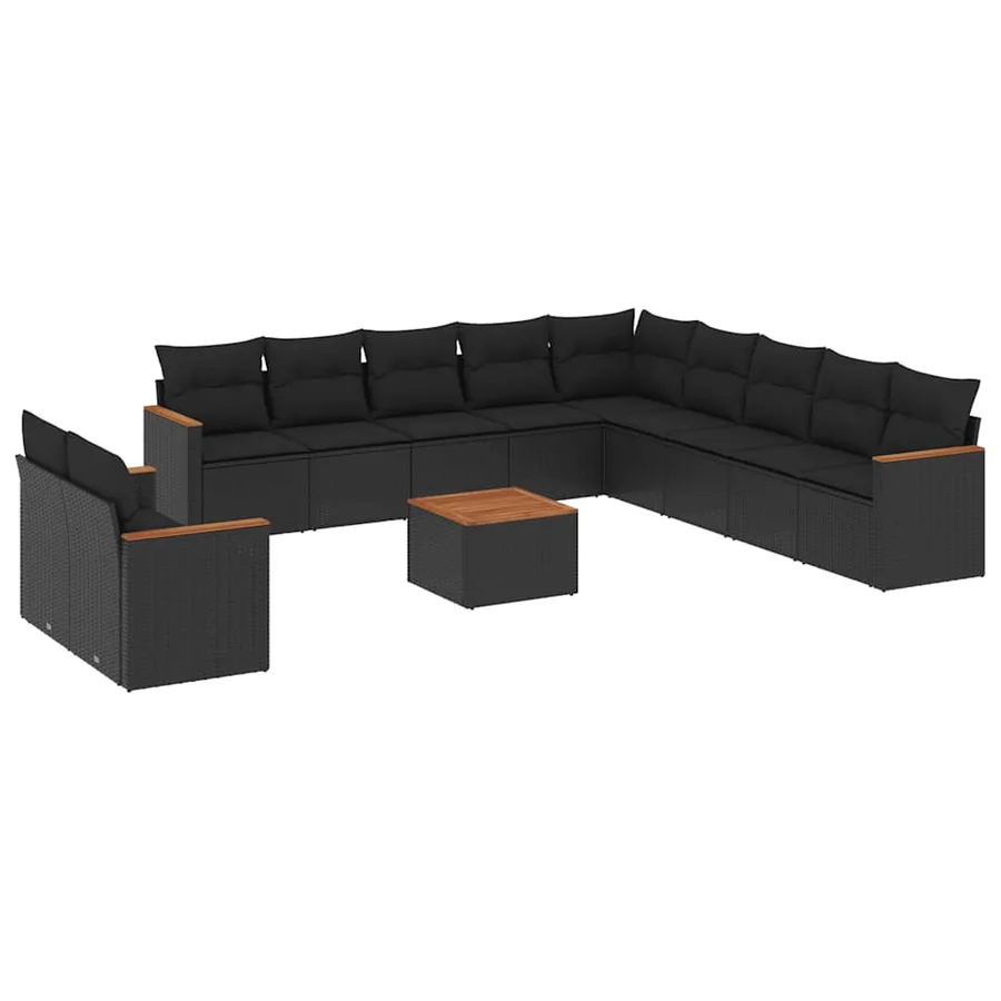 Salon de jardin 12 pcs avec coussins noir résine tressée - 2