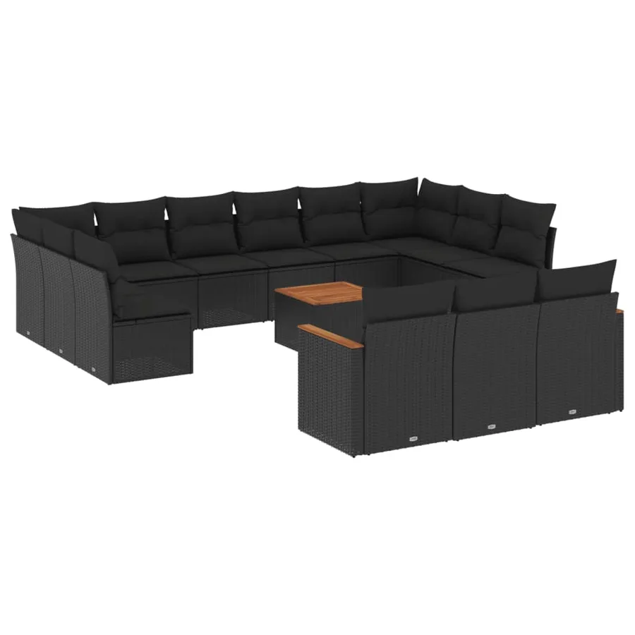 Salon de jardin avec coussins 14 pcs noir résine tressée - 2