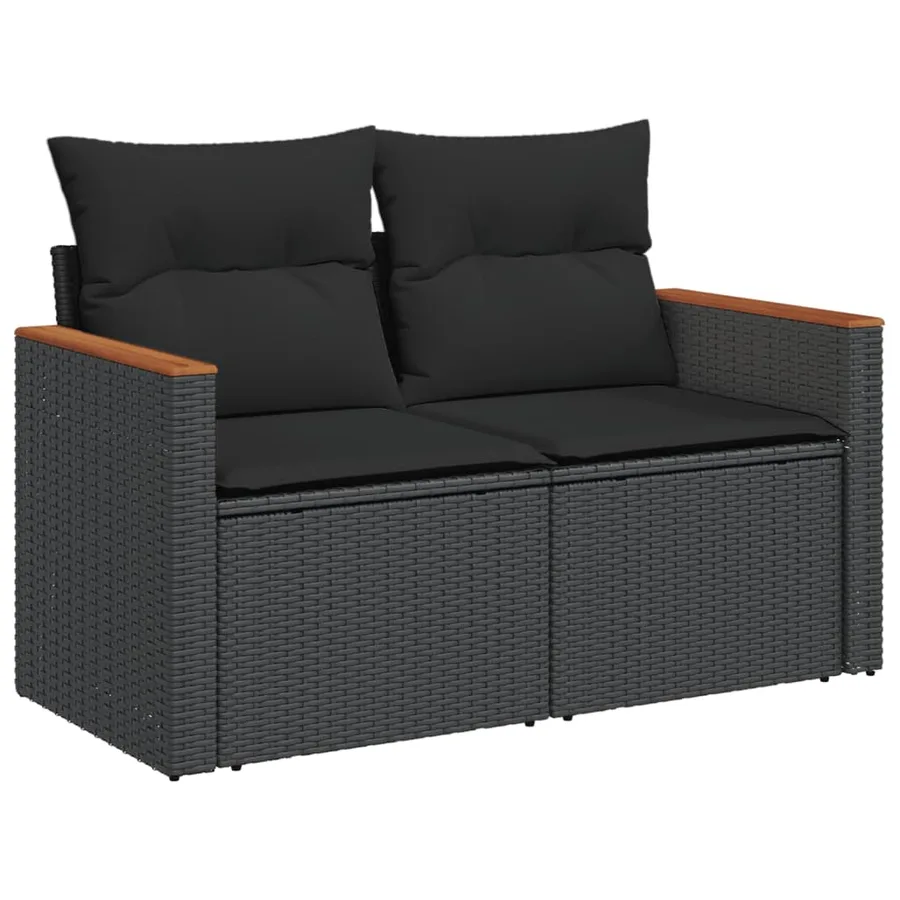 Salon de jardin avec coussins 14 pcs noir résine tressée - 3