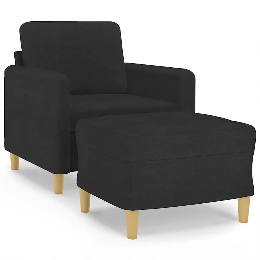 Fauteuil avec repose-pied Noir 60 cm Tissu - 2