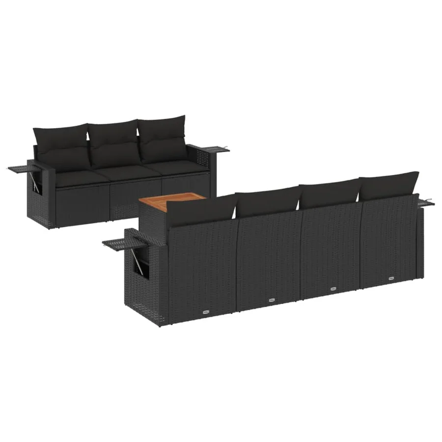 Salon de jardin 8 pcs avec coussins noir résine tressée - 2