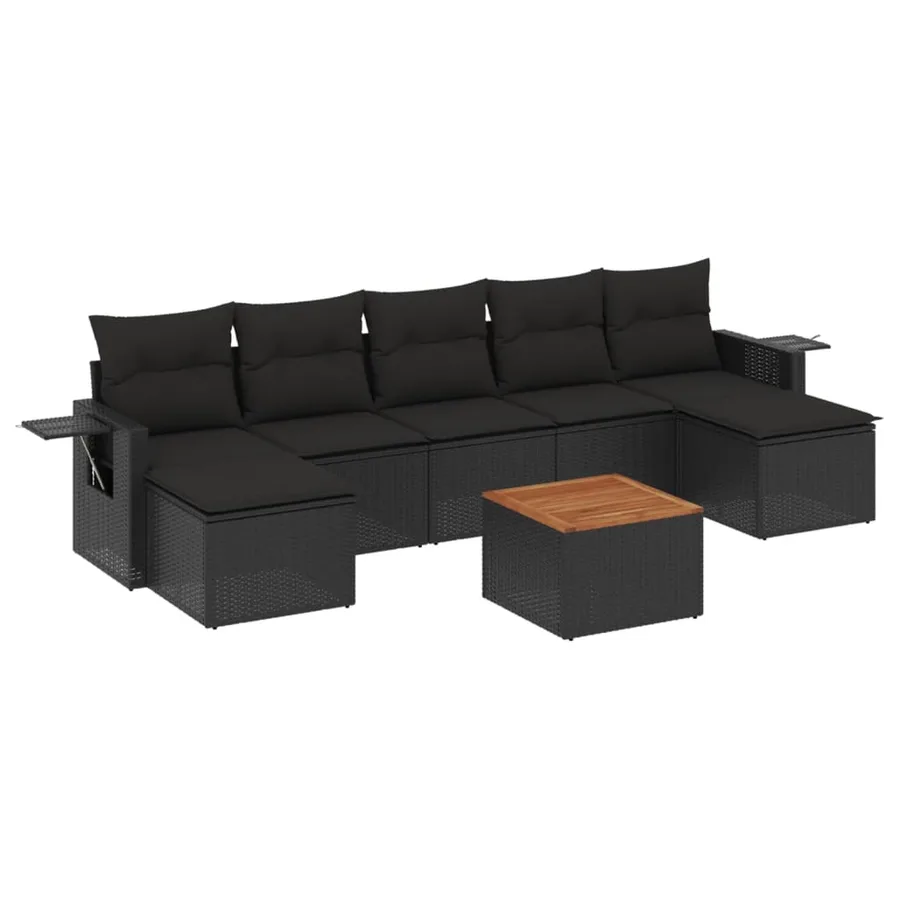 Salon de jardin 8 pcs avec coussins noir résine tressée - 2