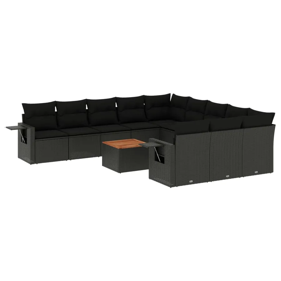 Salon de jardin 12 pcs avec coussins noir résine tressée - 2