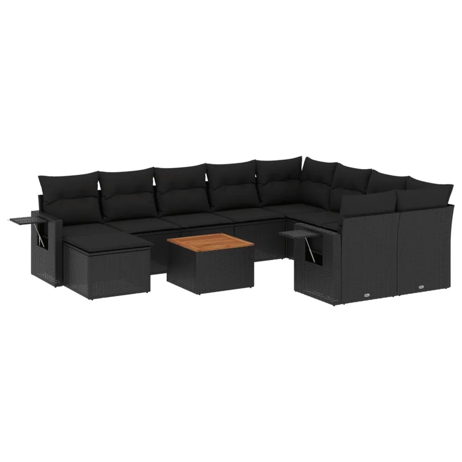 Salon de jardin 11 pcs avec coussins noir résine tressée - 2