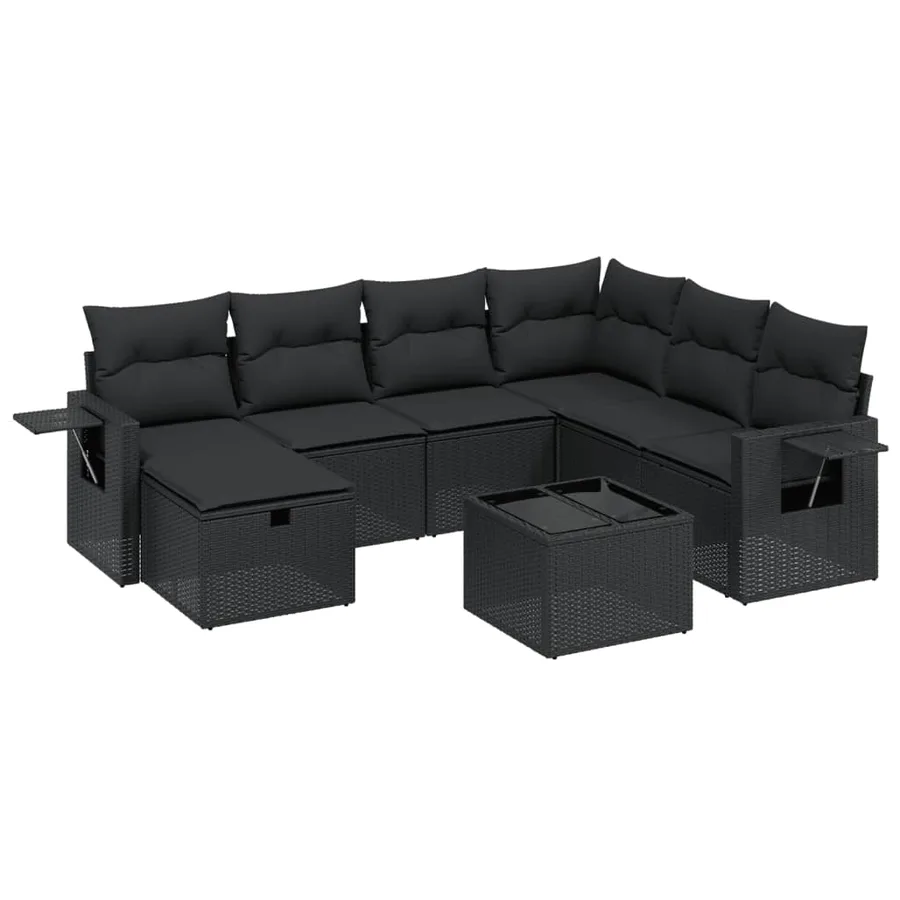 Salon de jardin 8 pcs avec coussins noir résine tressée - 2