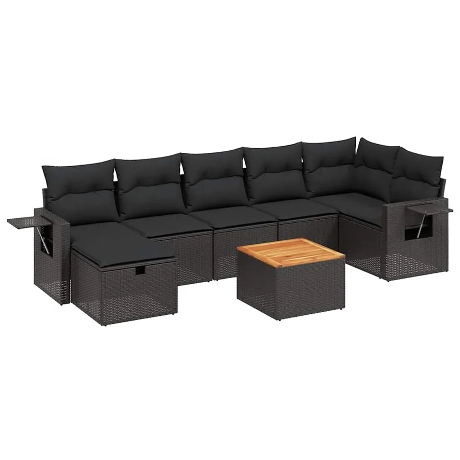 Salon de jardin 8 pcs avec coussins noir résine tressée - 2