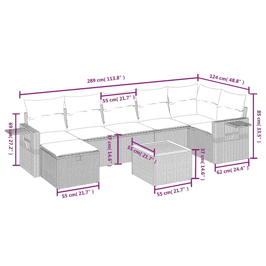 Salon de jardin 8 pcs avec coussins noir résine tressée - 4
