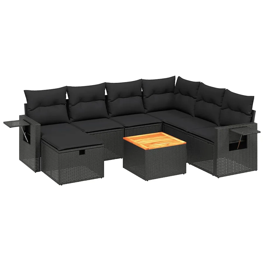 Salon de jardin 8 pcs avec coussins noir résine tressée - 2