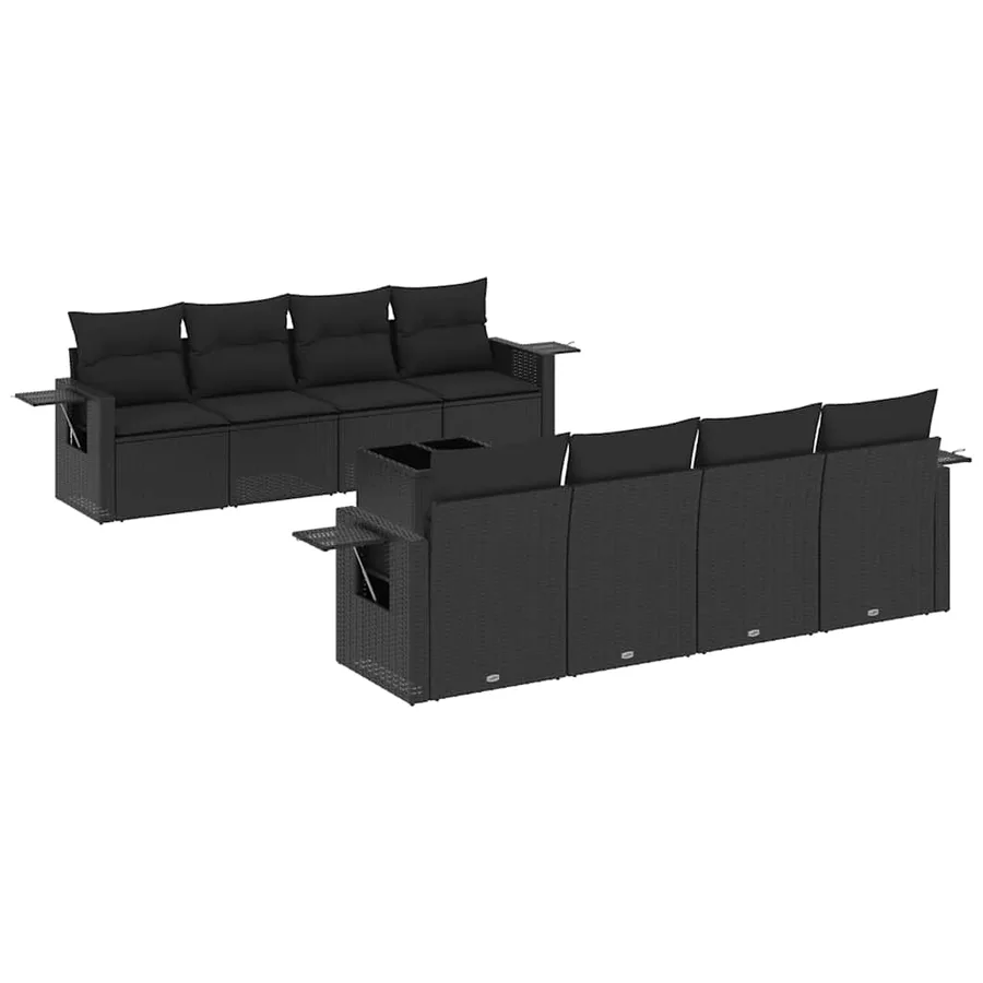 Salon de jardin 9 pcs avec coussins noir résine tressée - 2