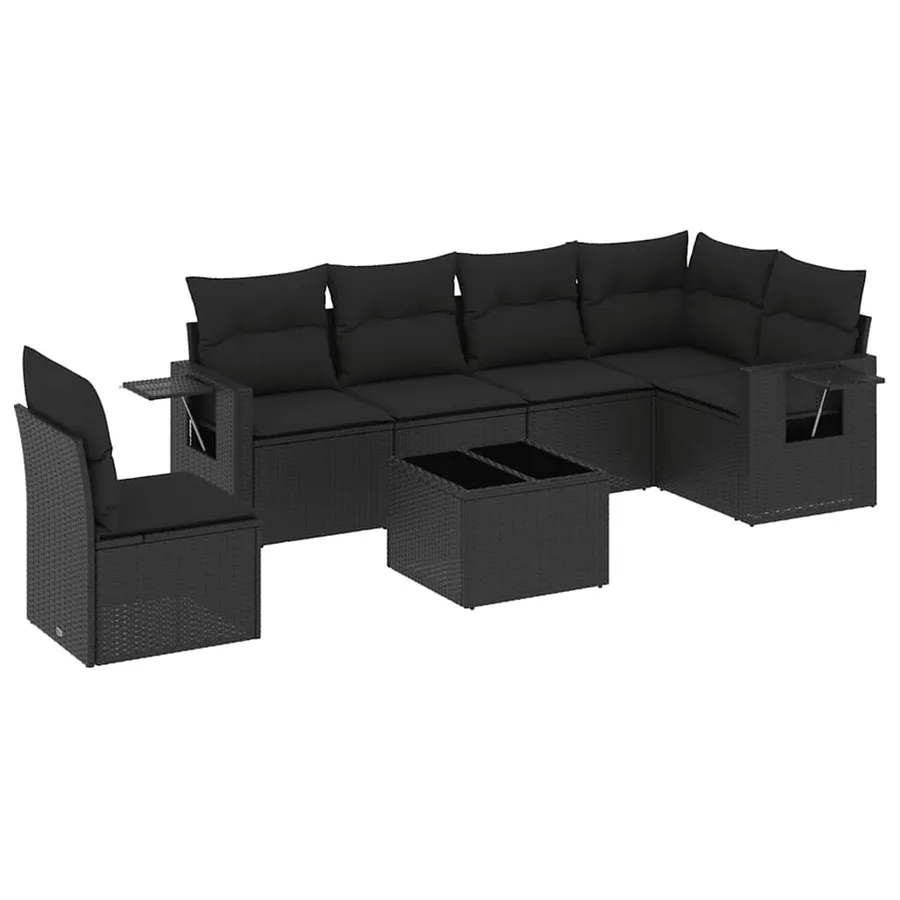 Salon de jardin 7 pcs avec coussins noir résine tressée 62 x 62 x 69 cm - 56,7 kg - 2