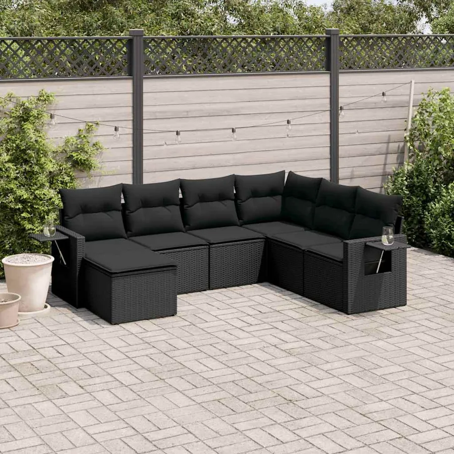 Salon de jardin 7 pcs avec coussins noir résine tressée 62 x 62 x 69 cm - 54,7 kg