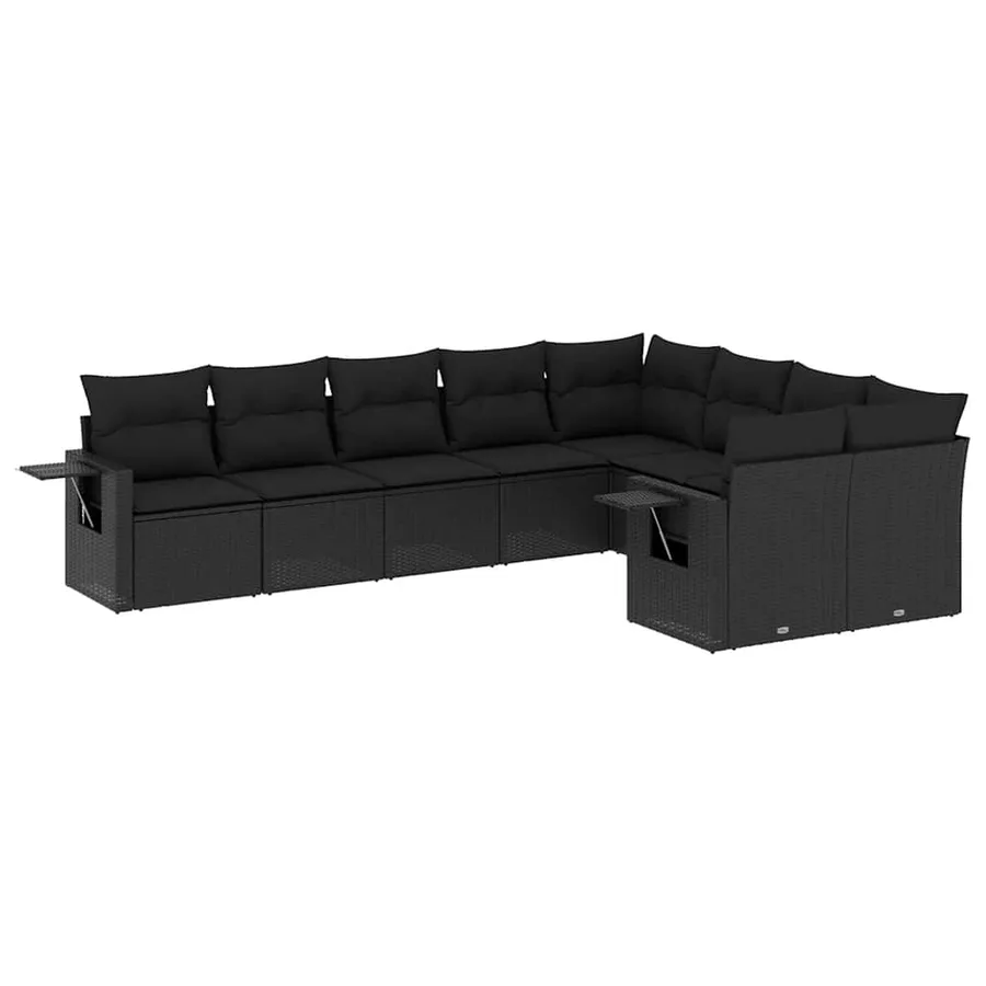 Salon de jardin 9 pcs avec coussins noir résine tressée - 2