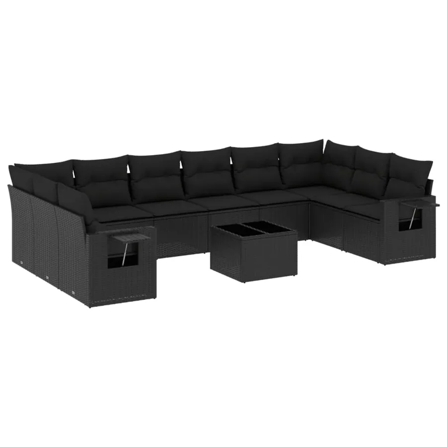 Salon de jardin 11 pcs avec coussins noir résine tressée - 2