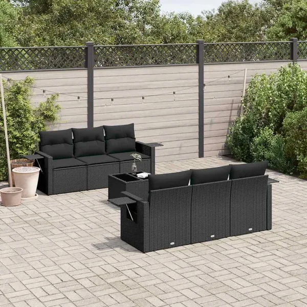Salon de jardin 7 pcs avec coussins noir résine tressée 55 x 62 x 69 cm - 60,6 kg